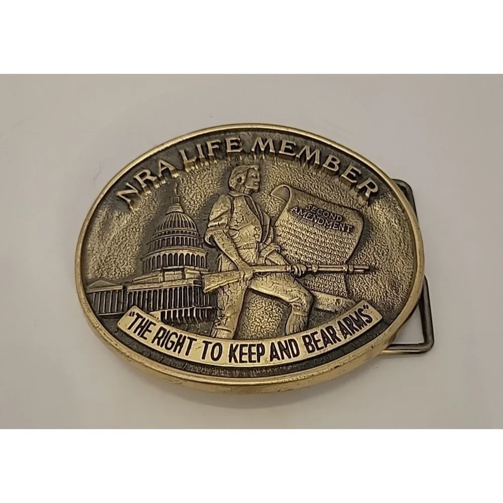 Vintage NRA Life Member Brass Belt Buckle Jadco 2nd Amendment USA